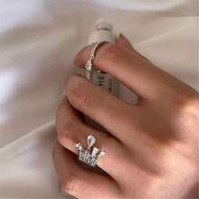 VKHK 2pcs/Set Luxurious Cubic Zirconia Rhinestone Teardrop Pendant Adjustable Ring Set, Suitable For Women Wedding Wear & Gift - Ring 2-piece Set - View 2