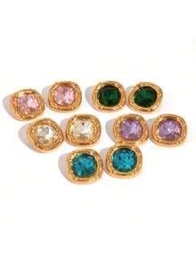 Frminee 1 Cặp bông tai đính đá Zirconia bằng thép không gỉ mạ vàng 18K cổ điển, Phụ kiện trang sức nữ, Trang sức phương Tây, Bông tai đính đá Zirconia khối trang trí, Hoàn hảo cho phụ nữ đeo như một phụ kiện hàng ngày hoặc quà tặng đám cưới - trời xanh - Xem 6