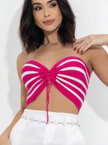 Swisz Women's Cropped Top With Multi-Shape Ties, Modal Knit, Summer Fashion