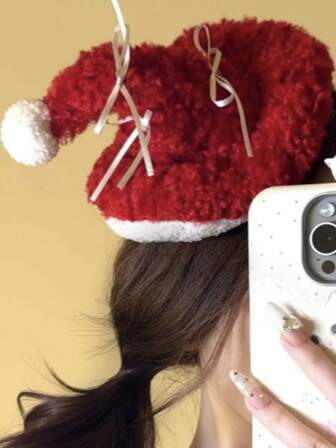 Christmas Red Plush Hat Hair Clip, Cute Atmosphere Decor, Photography Prop, Claw Clips, Hair Slide, Hair Barrettes