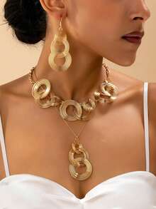 Bộ vòng cổ và hoa tai xoắn ốc rỗng kiểu Punk thời trang, phù hợp cho trang phục hàng ngày, tiệc tùng, lễ hội âm nhạc của phụ nữ - Vàng - Xem 7