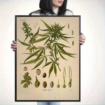 Vintage Cannabis Sativa Botanical Illustration Poster Print, Hemp Plant Artwork, Flora Unframed Canvas Wall Decor For Living Room And Bedroom, Ideal Corridor Farmhouse Style Gift - 11.81x15.75 Inches