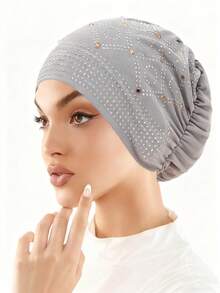 Gorro turbante suave para mujer con brillo - Pañuelo islámico elegante, gorro elástico y ajustable para mujeres musulmanas, bodas, eventos cotidianos y formales - Tocado musulmán de lujo en negro/gris/azul/rojo/blanco/beige/marrón