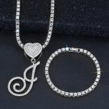 1 Set Women's Elegant Heart & Letter Pendant Necklace With Single Row Rhinestones, Matching Single Row Rhinestone Bracelet, Suitable For Daily Wear, Parties And Events, Versatile Jewelry Set - Fashionable Heart Letter Pendant Necklace - View 16