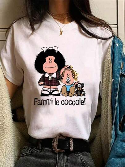 Mafalda Tshirt Women Japanese T Shirt Female Comic Clothing Y2k Top Women Clothing Kawaii Clothes
