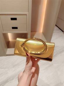 1 Túi cầm tay mini trang trí kim loại thời trang, Túi xách nữ đính thanh kim loại sáng bóng thanh lịch, Cảm giác sang trọng cho trang phục dạ hội, tiệc tùng, đám cưới, vũ hội, Bao gồm dây xích kim loại - Vàng - Xem 5