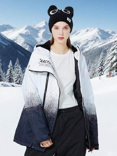 Áo khoác trượt tuyết có mũ dành cho nữ, 1 chiếc, ấm áp, chắn gió, chống thấm nước, bền, thoáng khí, co giãn, phù hợp với thiết bị trượt tuyết ván đơn/đôi, trang phục thể thao cho nam và nữ (không bao gồm phụ kiện) mùa đông