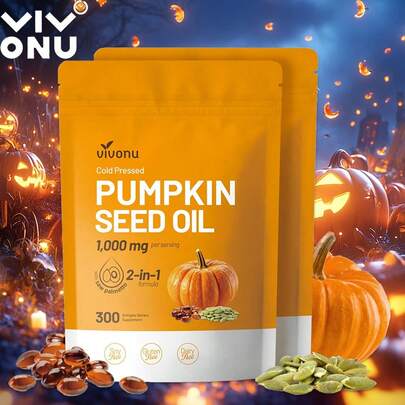  VIVONU Aceite de semilla de calabaza con cápsulas de palmeta de sierra | Aceite virgen puro, prensado en frío, ácidos grasos esenciales y fitosteroles | 300 SoftgelsSuporta la salud del cabello, la vejiga y la próstata