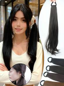22-Inch Synthetic Ponytail Hair Extensions, High Temperature Fiber, Natural Wavy Texture, Elastic Band, Suitable For All Ages, Christmas Parties And Everyday Hairstyles - 1pc/2pcs Set (Easy To Wear)