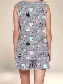 Women 2pcs Set Cartoon Owl Print Camisole And Shorts Pajama Set, Summer Loungewear - Multicolor - View 6