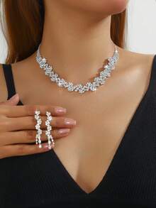 5 件水钻几何精致多功能首饰套装 - 项链、耳环、手链和戒指，适合女性日常、校园、约会、婚礼、派对、情人节、节日礼物情人节、妈妈、母亲、母亲节、礼物 - 精緻項鍊套裝 - 查看 11