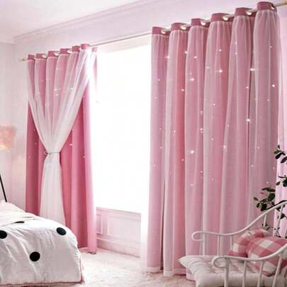 Fashionable Solid Color Double Layer Curtain - 1 Count Blackout, Home Decor For Living Room & Bedroom