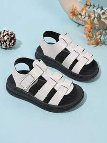 Infant/Toddler Striped Flat Sandals, Hook And Loop Closure Sandals For Babies & Little Kids - Beige - View 3