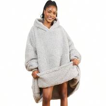 Wearable Blanket Adult Sherpa Blanket Hoodie Oversized Sweatshirt Cozy Snuggies For Women Men Gifts - Xám - Xem 2