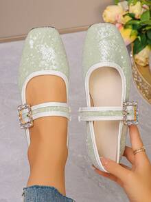 Light Green-white Sequins-edging-diamond Square Buckle