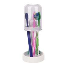 Toothbrush Holder With Drainage For Bathroom, 3 Slots Toothbrush Holder Stand With Tooth Brush Cup, Countertop Storage Organizer For Conventional Toothbrushes, Toothpaste (Clear Purple){Inchcolor_nameinch:InchPurpleinch} - Ungu - View 1
