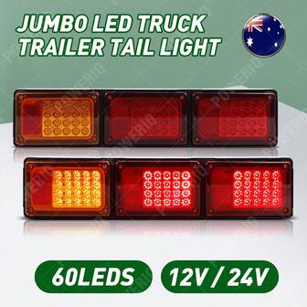 2 X JUMBO 12V / 24V LED TRUCK TRAILER TAIL LIGHT (RED, RED, AMBER) - (60 LEDs)