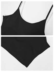 MFVIM Black Camisole & Mini Skirt Sports Set, Women Casual Activewear Outfit, Black & White Contrast Design Slim Fit, Breathable & Comfortable, Energetic, Essential For Outdoor Running, Cycling, Yoga, Pilates, Gym Workout - Black - View 11