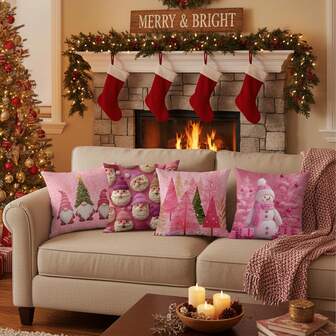 4pcs Christmas Plush Velvet Pillow Covers, 18" X 18" - Santa Claus, Reindeer, Christmas Tree Decorative Cushion Covers For Living Room, Bedroom, Sofa, Bed, Outdoor, Pillow Inserts Not Included