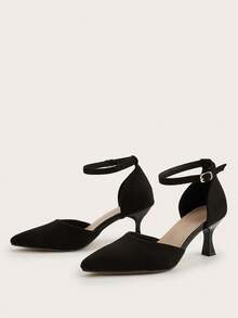 Black Faux Suede Stiletto Hollow Out High Heel Pumps, Versatile For Daily Wear, Banquet, Party, Fashion,Kitten Heels - Black - View 3