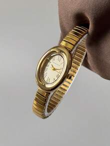 1pc Vintage Luxury Gold/Silver Color Petite Women Bracelet Watch, Fashionable Minimalist Elegant Quartz Watch, Suitable For Daily Wear, Birthday Gift - Vàng - Xem 3