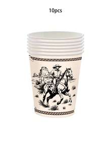10pcs/20pcs/50pcs Cowboy Party Plates Cups And Napkins Tableware For Western Birthday Supplies First Rodeo Bachelorette Themed Paper Dessert Plates Western Party Cowboy Ranch Dinnerware Set For Wild West Birthday Party Decorations - Multicolor - View 8