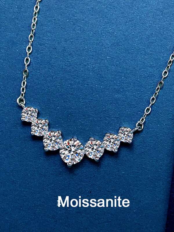 1pc 925 Sterling Silver 1.7ct Moissanite Face Pendant Necklace, Suitable For Women's Daily Wear, Party, Vacation, Valentine's Day, Mother's Day, Wedding Anniversary Jewelry Gift