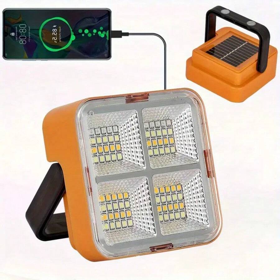 Portable Solar Light Multifunctional Solar And USB Rechargeable LED Flashlight- Portable, Magnetic And Emergency Lighting For Camping, Night Markets And Power Outages-64LED Upgraded Version Super Bright Light, Perfect Gift For Christmas, Thanksgiving, Christmas Decor - 黃色 - 查看 1