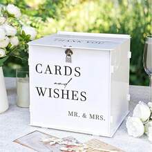 1pc Reception Wooden Wedding Greeting Card Box, Country-Style Gift Card Box Holder With Slot, Vintage Envelope-Style Coin Card Box For Wedding, Graduation Party, And Birthday Decorations - 白色 - 查看 4