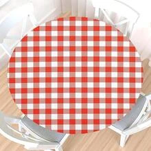 Water-Resistant Round Tablecloth With Elastic Edge For 40-44" Tables - Daily-checkered Red White - View 1
