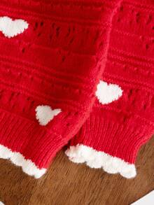 Girls' Heart Pattern Button Front Cardigan - Red - View 7
