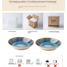 1pc (5.91*1.77*8.86inch) Handmade Large Capacity (1100ML) Ombre Blue Ceramic Bowl, Suitable For Dining And Home Use, Vintage Asymmetrical Rice Bowl, Crackle Glaze, Fruit Bowl, Unique Shape - Multicolor - View 6