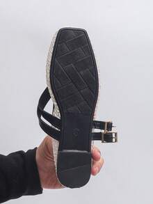 Women's Fashion Square Toe Flat Shoes, Slip-On Glitter Buckle Casual Loafers, Suitable For Dresses, Sizes 35-43, Spring/Autumn, Ballet Flats