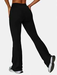 MFVIM 女士高腰塑形喇叭裤，运动紧身裤，收腹提臀，透气柔软休闲，适合户外、跑步、瑜伽、网球、健身房锻炼 - 黑色 - 查看 9