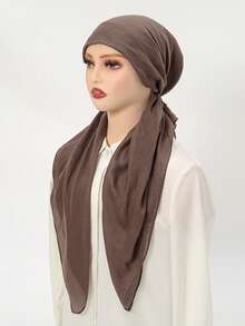 1件装女士亚麻弹力头巾帽，融合传统与现代风格，用途广泛，适用于日常通勤、文化活动、旅行、休闲聚会和宗教场合，也可作睡帽使用。 - 純色 - 查看 14