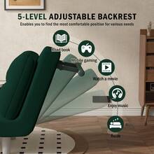 Canapé-lit en velours côtelé réglable pour le bureau. Canapé en velours côtelé avec accoudoirs argentés. Ce canapé convertible 5 en 1 est idéal pour les bureaux et les espaces d'accueil. Il offre trois fonctions en une : assise, allongée et allongée. Montage facile (dimensions : 60 x 77 x 50 cm). Vert clair. - Vert sapin - Voir 5