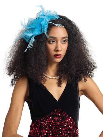 1件套头饰帽发箍网状头饰发夹发带，适合女士婚礼茶会等场合。