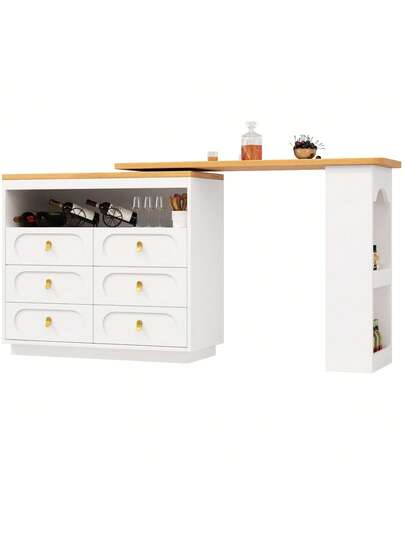 Kitchen Isl Extendable Bar Tafel Storage 360° Rotation, Practical Cabinet Drawers, Buffet, Sideboard, Dining Room view 9