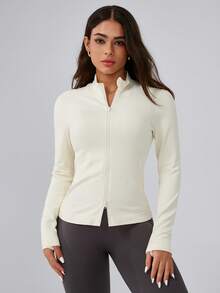 Leorrey 1 Peça Jaqueta Esportiva de Manga Longa para Mulheres, Moda, Caminhada ao Ar Livre, Trekking, Fitness, Exercício, Yoga, Corrida, Ciclismo - Branco - Visão 8