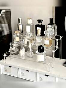 1pc Acrylic Trapezoid Display Rack, 1-4 Tier Trapezoid Display Shelf, Home Storage Display Rack For Jewelry, Cosmetics, Multi-Layer Transparent Storage Display Rack, Cake Stand, Perfume Rack - Clear - View 2