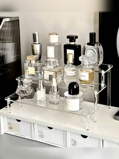 1pc Acrylic Trapezoid Display Rack, 1-4 Tier Trapezoid Display Shelf, Home Storage Display Rack For Jewelry, Cosmetics, Multi-Layer Transparent Storage Display Rack, Cake Stand, Perfume Rack