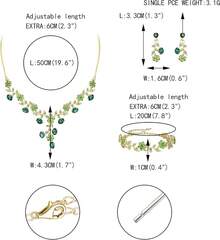 Cristal Austriaco Bola de Boda Flor Hoja Collar Pendientes Conjunto Iridiscente - Verde Tono Dorado - Ver 5