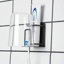 Soporte para cepillo de dientes montado en la pared de acero inoxidable, organizador 3 en 1 para cepillo de dientes, pasta de dientes y vaso (Negro (2 unidades)) - Negro (paquete de 2) - Ver 8