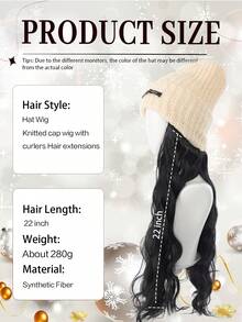 长卷波浪帽假发，合成纤维假发，带弹力针织帽假发 - 羊毛帽假发，高温丝，造型自然，适合日常佩戴，秋冬季基本保暖滑雪帽 - 彩色 - 查看 5