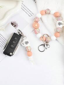 Móc khóa hạt silicon hình cốc cà phê và hoa cúc dành cho nữ, móc khóa túi/ví, vòng tay, móc chìa khóa, quà tặng Ngày của Mẹ - Màu cà phê - Xem 10