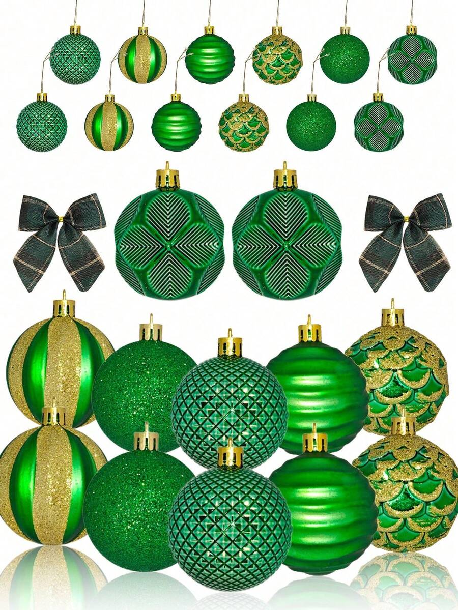 12pcs Christmas Balls Ornaments,Shatterproof Plastic Decorative Xmas Tree Ornaments, Assorted Christmas Ball Ornaments For Wedding Mothers Day Party Decorations Valentine's Day Decorations Gift Suitable For Women (Green) - Green - View 1