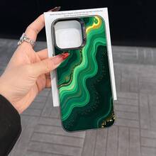 Colorful Silver Apple Phone CaseAbstract Green And Gold Swirls With Glitter Accents.Compatible With  11 To  17 Models The Cases Lens Protection Function Ensures The Camera Remains Undamaged During Shooting  Guaranteeing Image Quality - Black - View 7