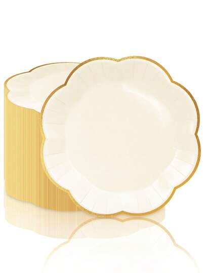 10pcs/20pcs/50pcs Ivory Scalloped Edge Paper Plates, 7inch/9inch Disposable Ivory Scalloped Dessert Plates, Elegant Party Plates Suitable For Baby Shower, Wedding, Birthday, Holiday Events