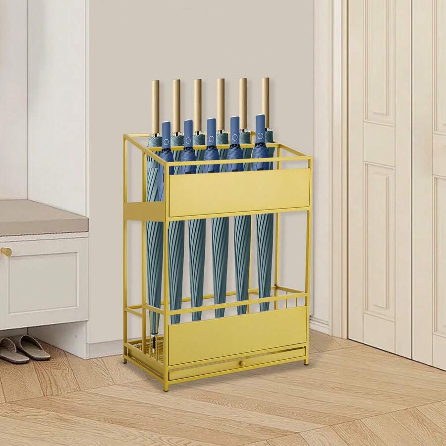 Gold Umbrella Stand Rack (48*28*66cm) Entrance Umbrella Organizer Holds 16-20 Long/20-28 Short Umbrellas Ideal For Home/Small Office Entrance - Gold - View 1