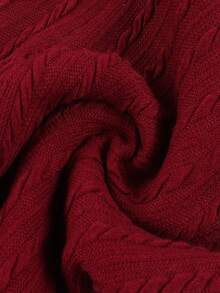 Girls' Cable Knit Leggings, Elastic Pants, Versatile Autumn/Winter Long Pants, Girls' New Solid Color Cable Knit 3/4 Leggings - Burgundy - View 6